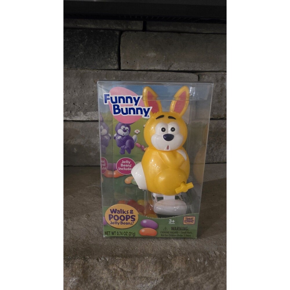 New Easter Funny Bunny Walks and Poops Jelly Beans Candy Dispenser Yellow Bunny